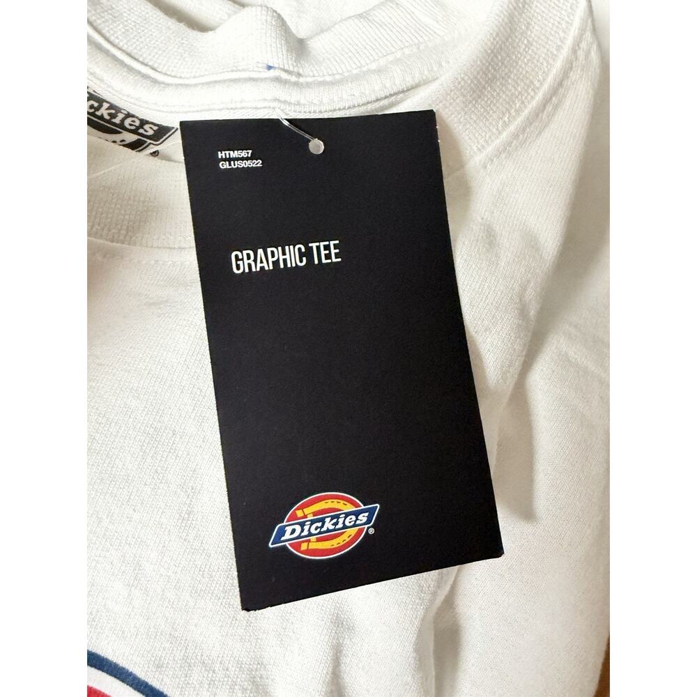Dickie’s | Men’s White Long Sleeve Graphic Logo vintage Crew Neck T-Shirt Size L - Picture 3 of 4